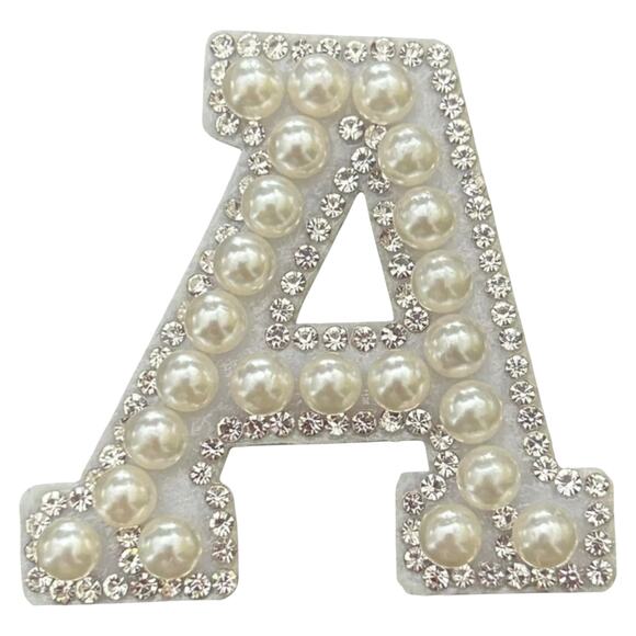 Letter A White Faux Pearl Iron On Patch - Picture 2 of 2